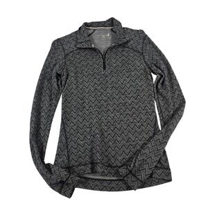 Smartwool Womens 100% Merino Wool Quarter Zip Pullover Chevron Black White M